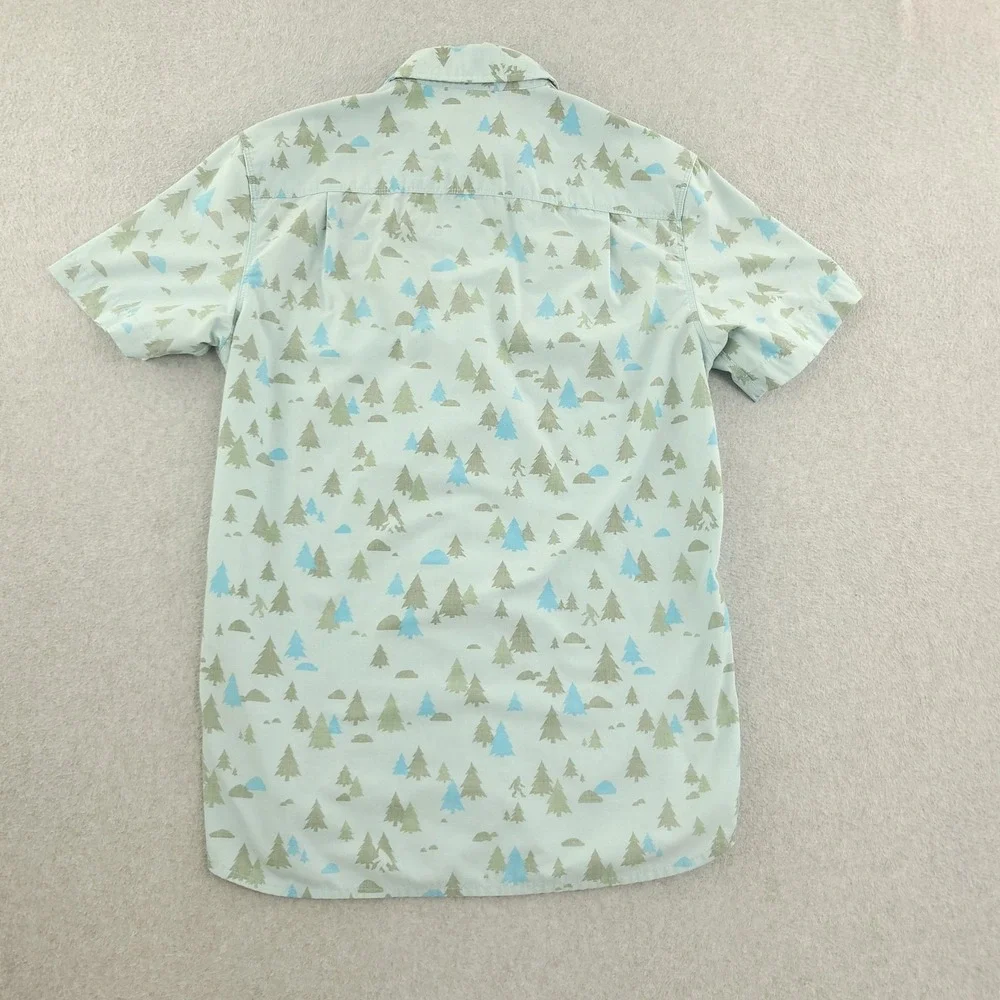 The North Face Shirt Mens S Blue Tree Print Short Sleeve Button Up Outdoor